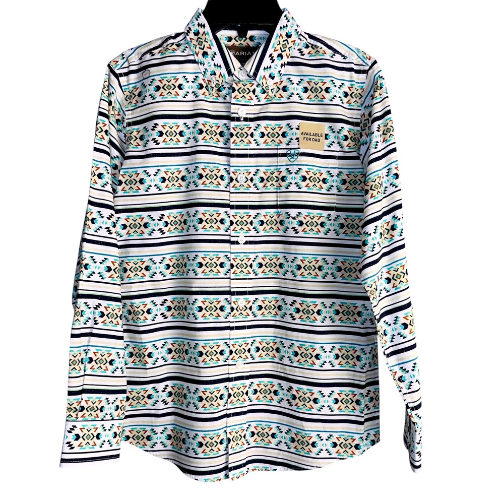 Ariat Boys 14-16 Judge Aztec Long Sleeve Button Down Cotton Shirt NWT